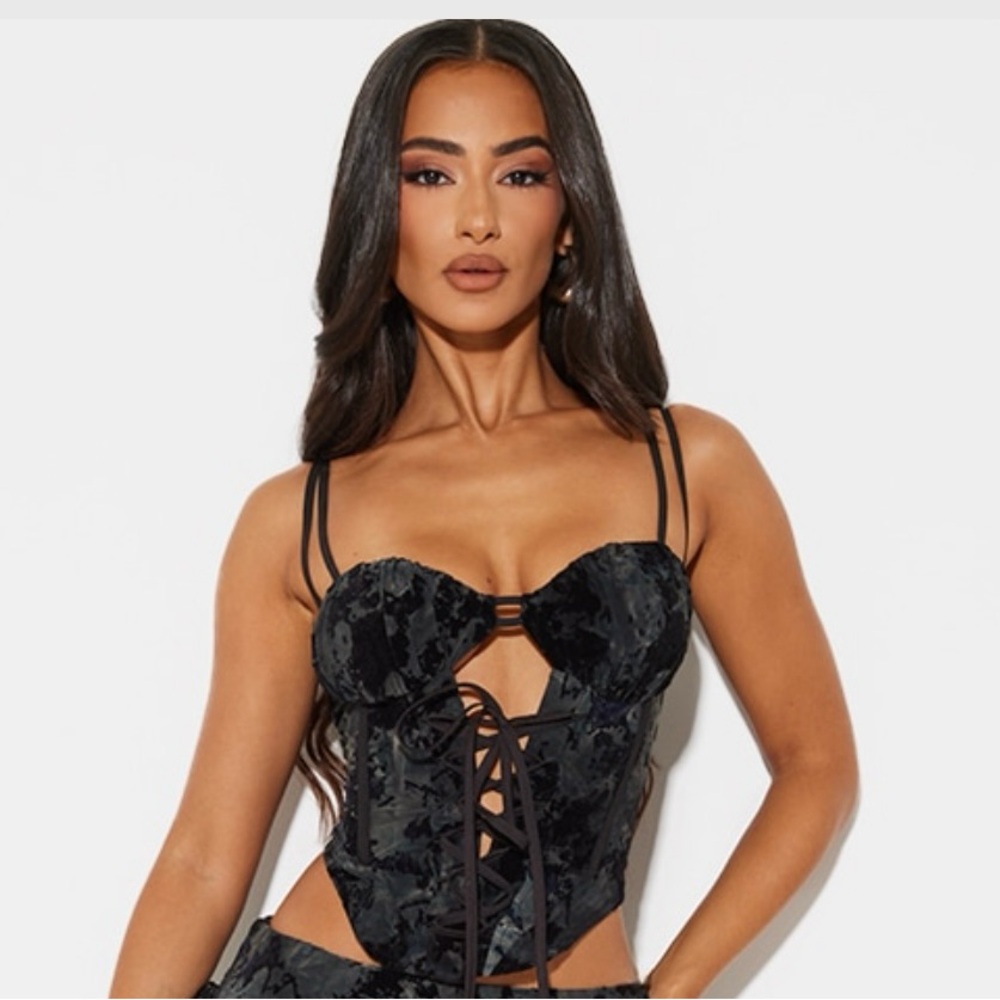 PETITE MIDNIGHT BLUE DEVORE LACE UP CORSET